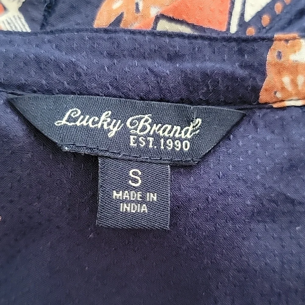 Lucky Brand Boho Tunic Small Blue Printed Boho V Neck - Picture 2 of 6
